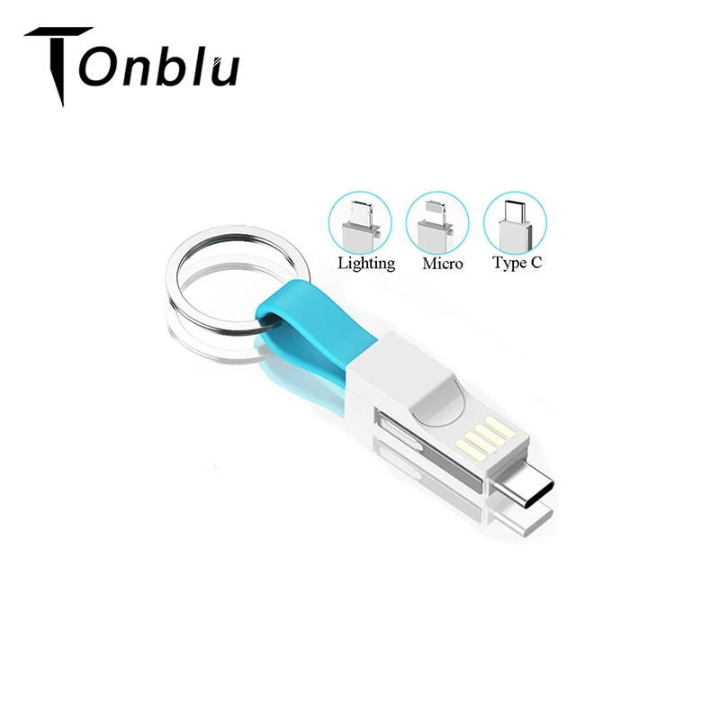 3 в 1 Мини Брелок Зарядное устройство USB кабель Micro Type C для iPhone iPod быстрое зарядное