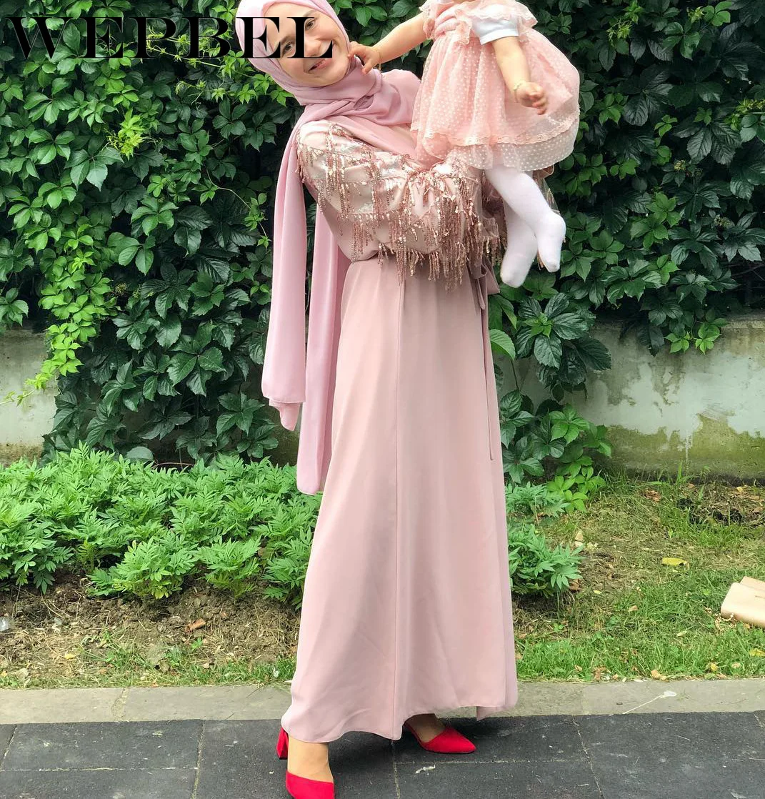 

Повседневное женское кружевное мусульманское платье WEPBEL, абайя, арабское Модное Длинное Платье макси с длинным рукавом и круглым вырезом д...