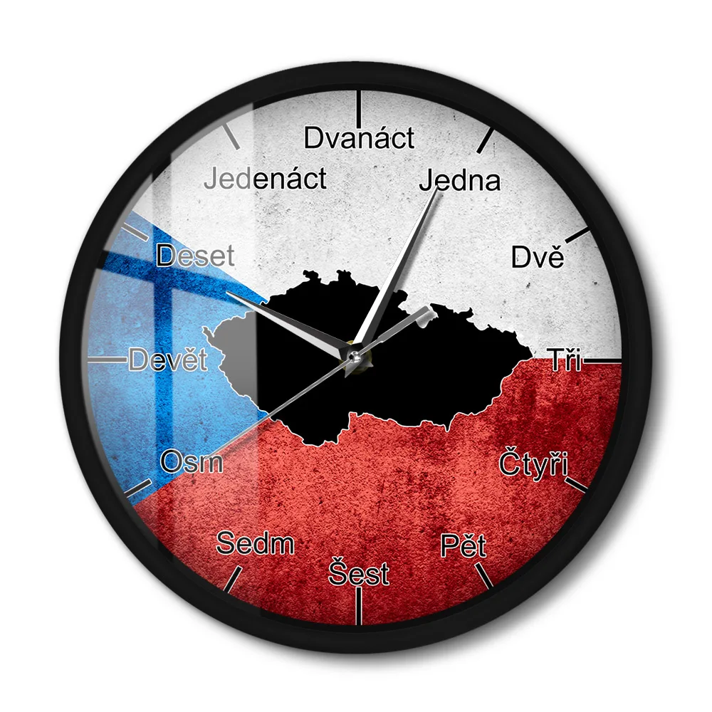 

Czech Republic Country Flag Modern Design Wall Clock For Living Room Wall Watch Metal Frame Luminous Voice Control Timepieces