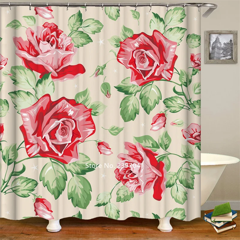 

Washable Modern Simple Small Fresh Flower Shower Curtain Bathroom Partition Waterproof and Mildew Proof Girl Bathroom Decoration