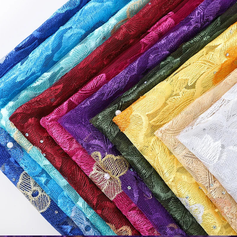 Африканская кружевная ткань с цветочным рисунком тюлевые Платья С Бусины 2019