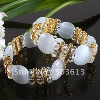 fashion white color cats eyecrystal beads stretch bracelets one piece gcb1155