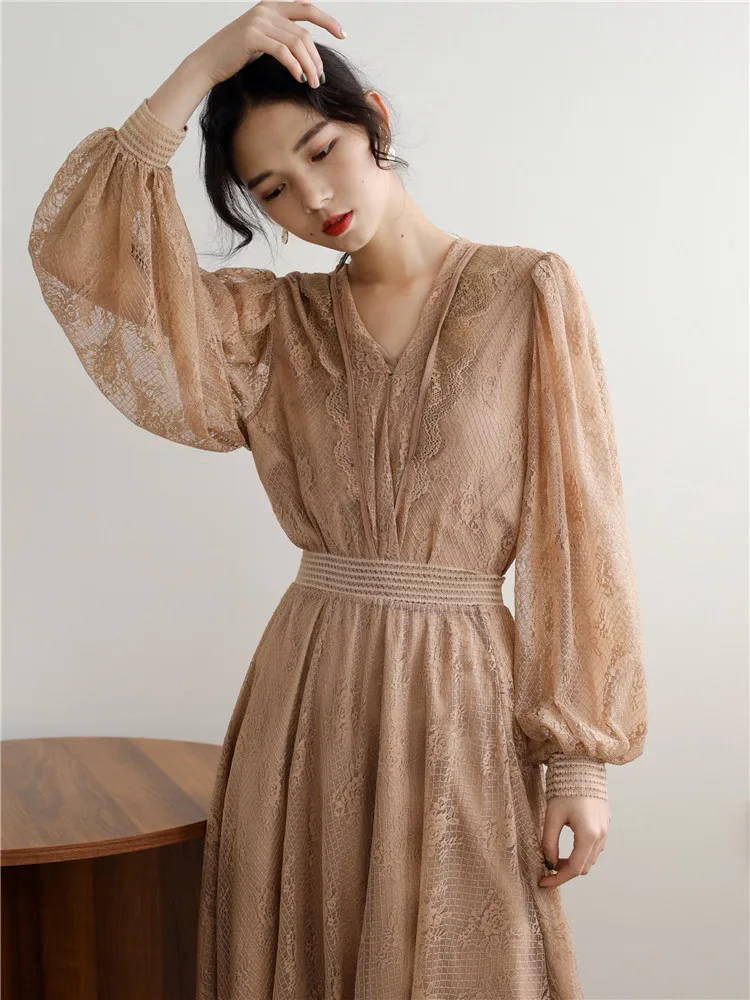 Женский подиумный комплект из 2 предметов кружевная блузка цвета хаки с длинным