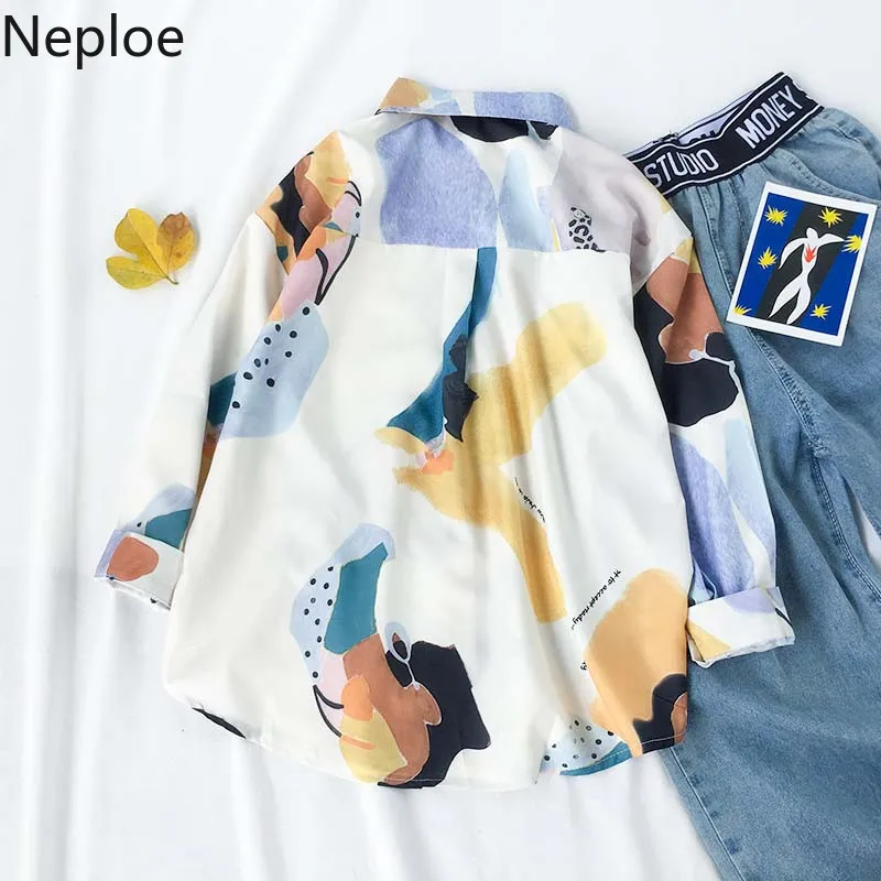 Женская блузка Neploe с отложным воротником длинным рукавом и принтом Новинка осени