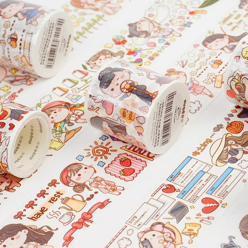 

45mm x 5m Lovely Cartoon Character Masking Tape Cute Girls Sticker Decoration Washi Tape DIY Planner Scrapbooking Escolar