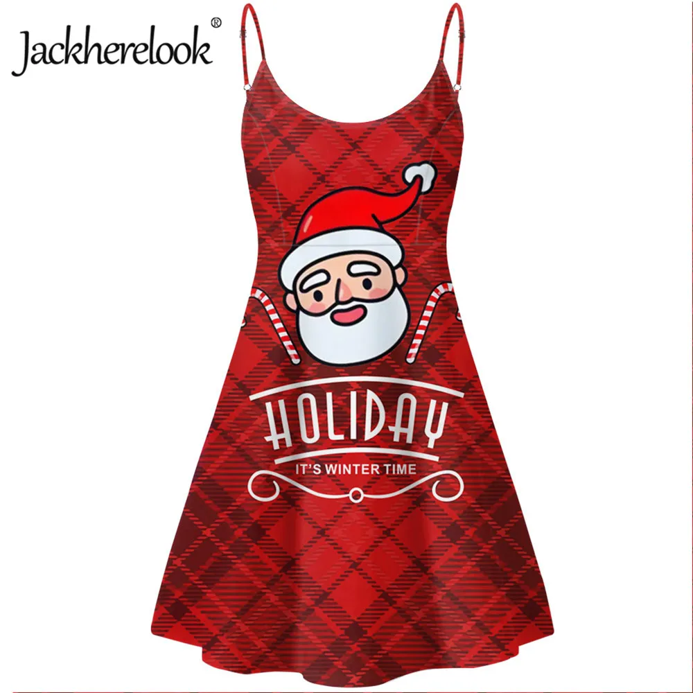 

Jackherelook Red Santa Claus Brand Design Women Sleeveless Spaghetti Strap Party Dresses Backless Sundress Christmas Dress Mujer