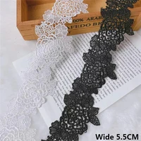 5 5cm wide luxury white black cotton roses lace applique embroidered flowers skirts curtains diy patchwork material sewing decor