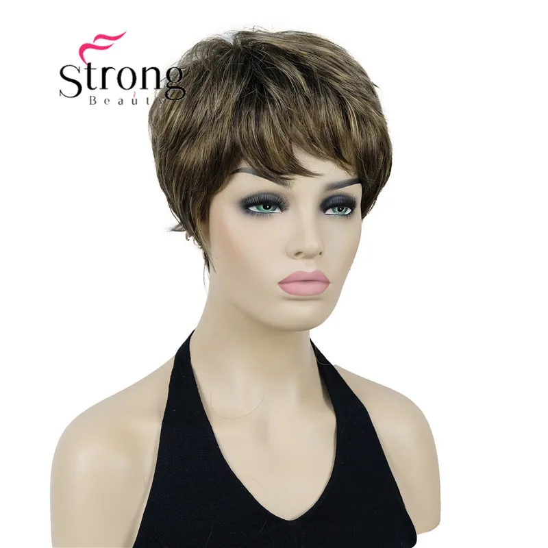 StrongBeauty-peluca sintética para mujer, postizo corto con reflejos marrones bonitos, recta, para el día a día, opciones de color