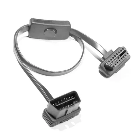 Автомобильный удлинитель OBD2, кабель-лапша с 16-контактным штекером на 16-контактный разъем, 60 см, с выключателем