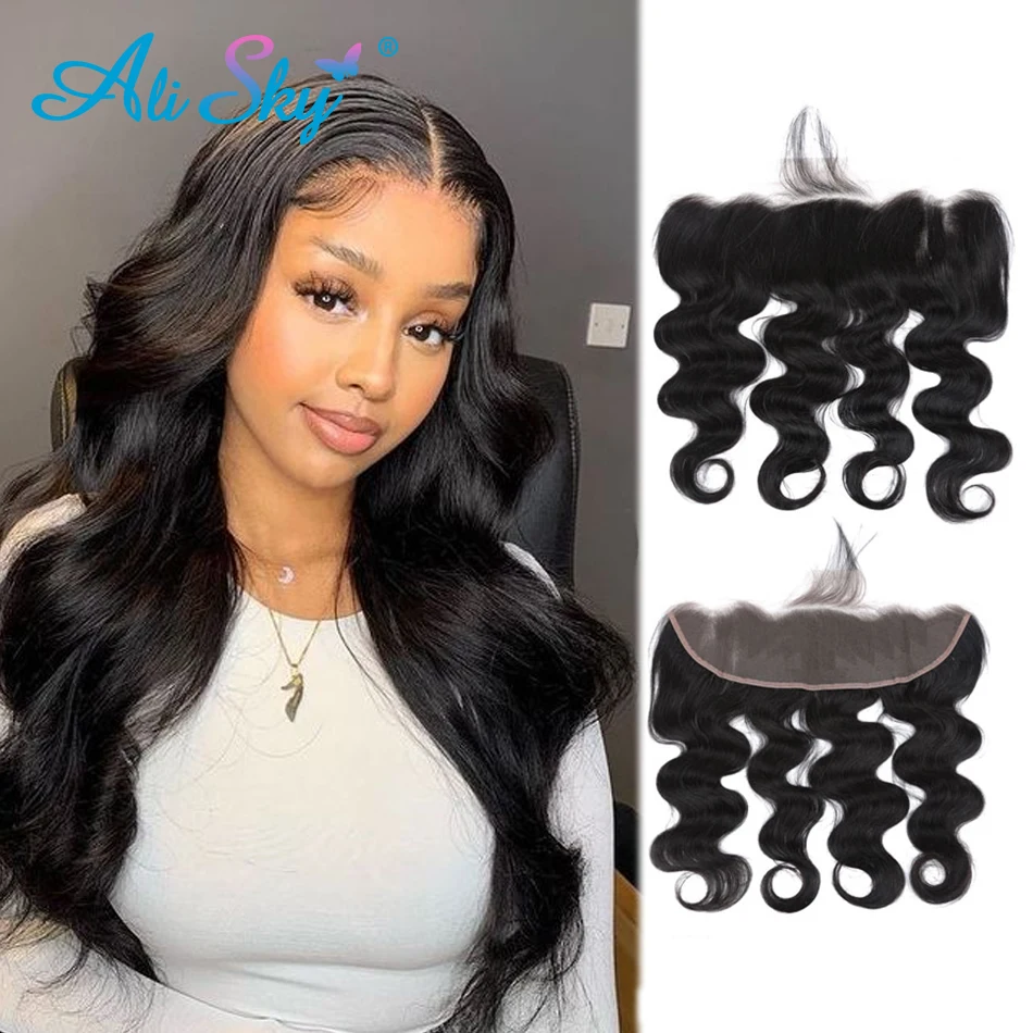 

Ali sky Body Wave 13x4 Transparent Lace Frontal With Baby Hair Pre Plucked Brazilian Hair 8-22Inch Ear To Ear Remy Hair Wavy