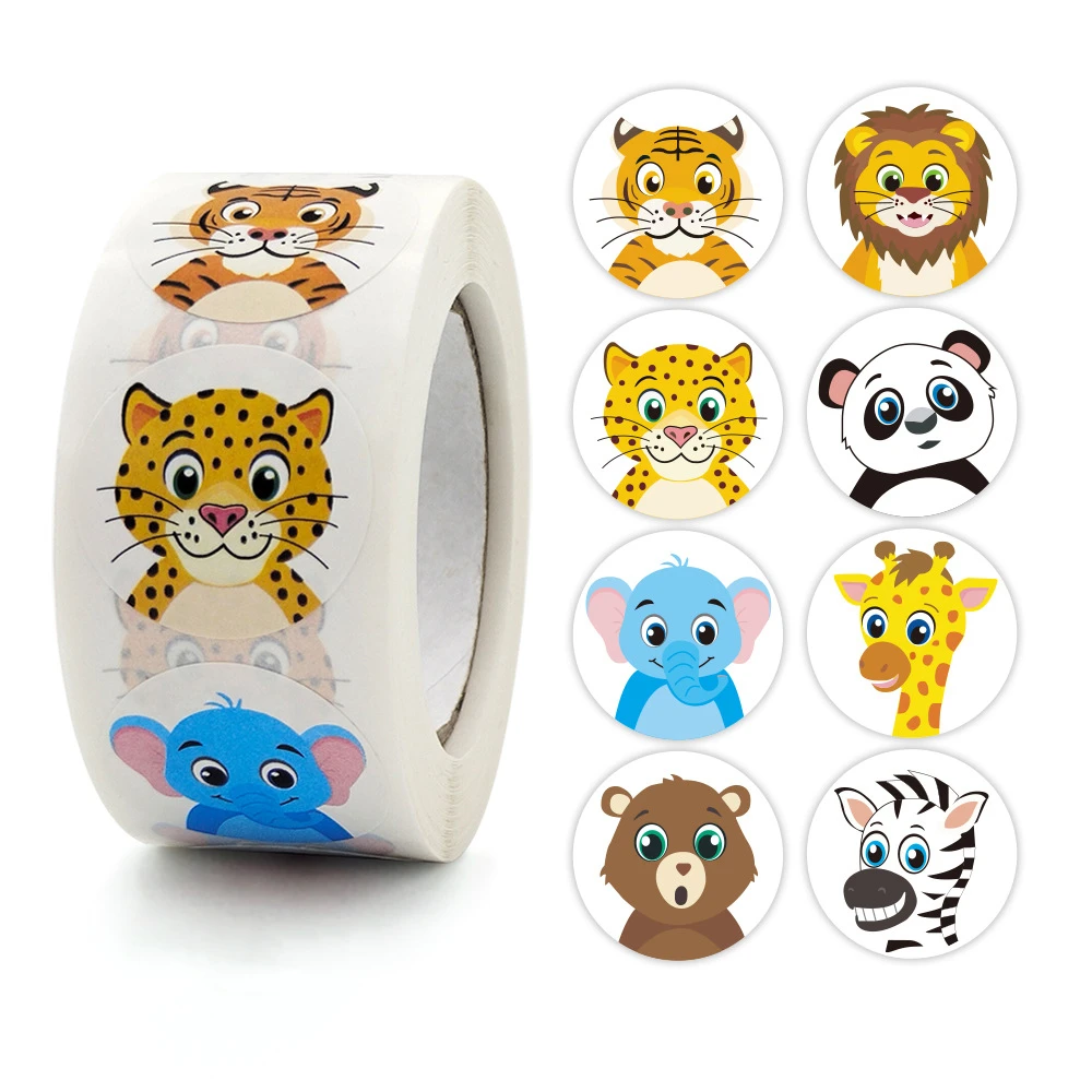 

100-500 Pcs 1 Inch Cute Kids Cartoon Animals Labels Stickers for Gift Package Card Birthday Party Wrapping Children Teaching