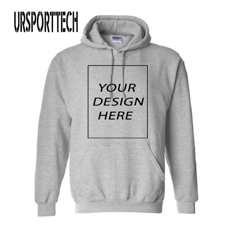 Серый URSPORTTECH, заказной с собственным логотипом, пуловер, толстовки, мужские, для взрослых, с принтом, толстый свитшот, цветной, черный, хлопок, свитер - Цвет: Серый