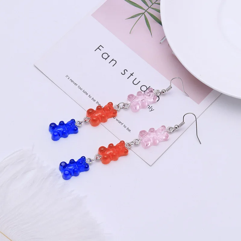 

New Fashion Sequins Resin Gummy Bear Dangle Earrings for Women Girl DIY Cartoon Animal Bear Earrings Creative Drop Jewelry Gifts