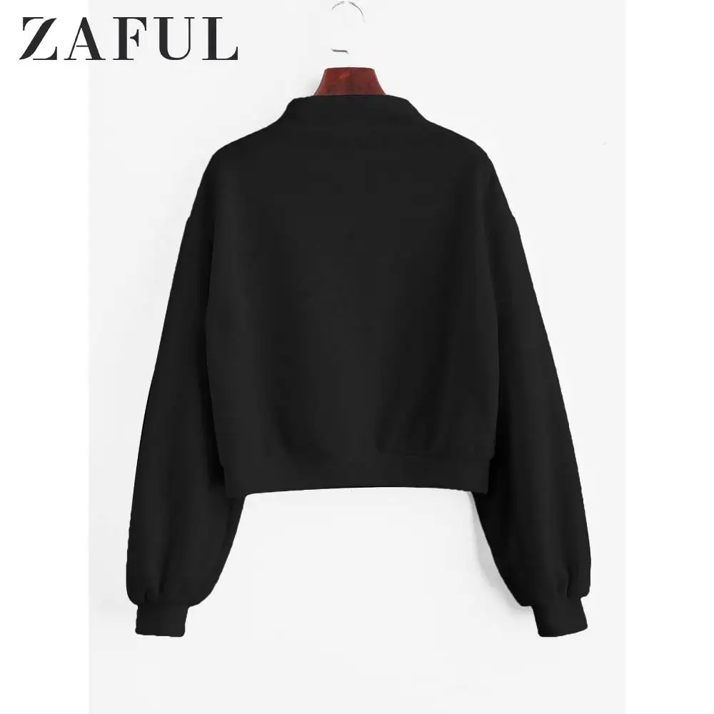 ZAFUL простой свитшот с высоким воротом женские топы осенний однотонный пуловер