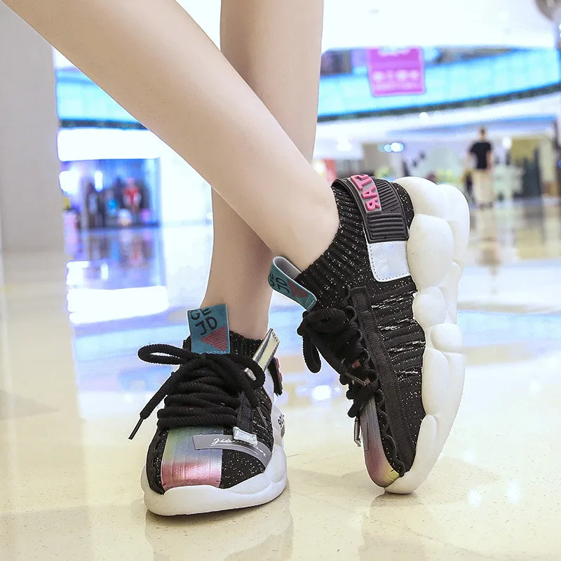 Women Chunky Sneakers Platform Thick Sole Ladies Casual Vulcanize Shoes Stretch Mesh Dad female Designer size 42 B341 | Обувь