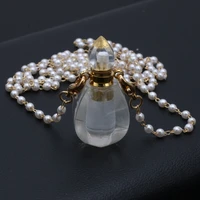 natural stone perfume bottle necklace semi precious clear quartz pendant charms for elegant women love romantic gift 18x34mm