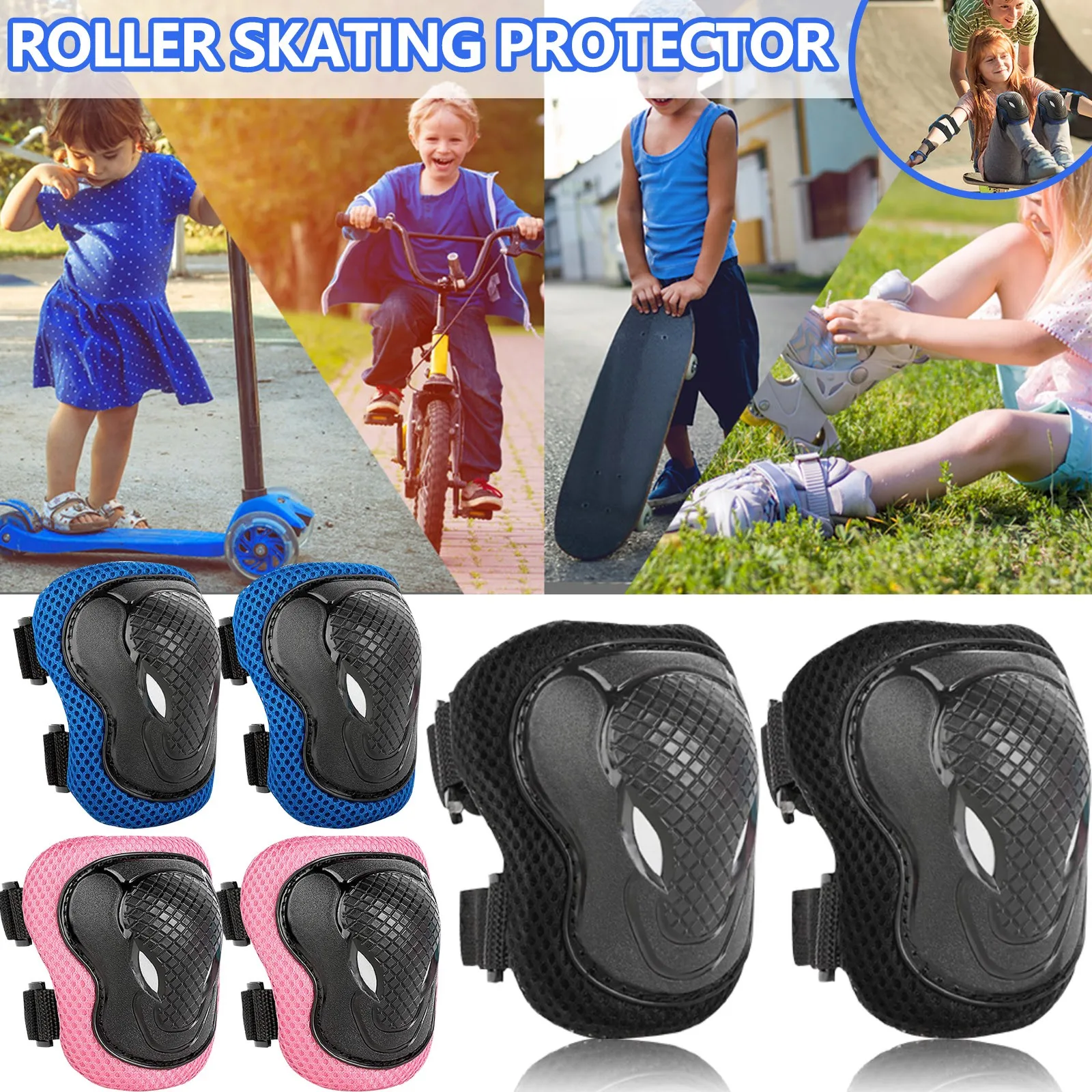 6 шт./компл. налокотники велосипедный скейтборд ледяной ролик защита колена для