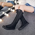 Женские парусиновые сапоги, высокие сапоги на шнуровке, с высокой талией, повседневная обувь на плоской подошве в стиле панк, модные