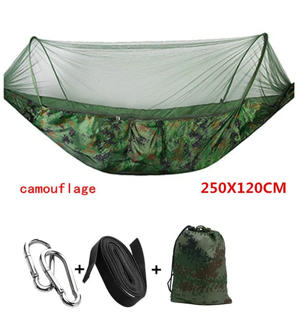 Camouflage 250X120 Автоматический разворачивающийся гамак Сверхлегкий парашютный гамак охотничий москитная сетка двойной подъемный уличный гамак мебель 250X120 см - Цвет: Camouflage 250X120