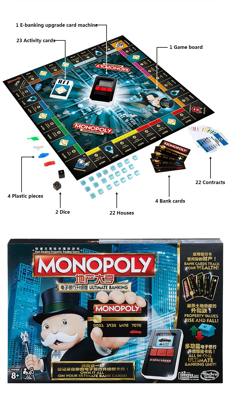 Hasbro электронная Монополия игра взрослые Семейные игры вместе Популярные веера E-Banking обновление китайская версия