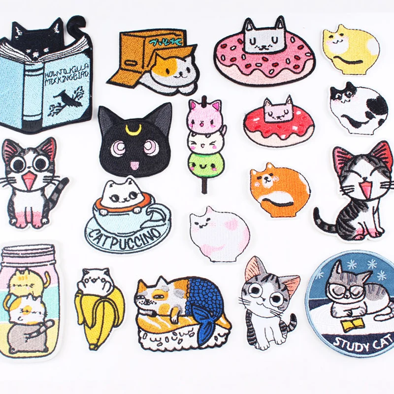 Мультяшная нашивка Prajna с котом термоклейкие нашивки на одежду Симпатичные
