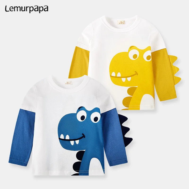 

Детская одежда, топы с длинным рукавом, Детская осенняя футболка, модная детская хлопковая одежда с мультяшным динозавром для мальчиков, То...