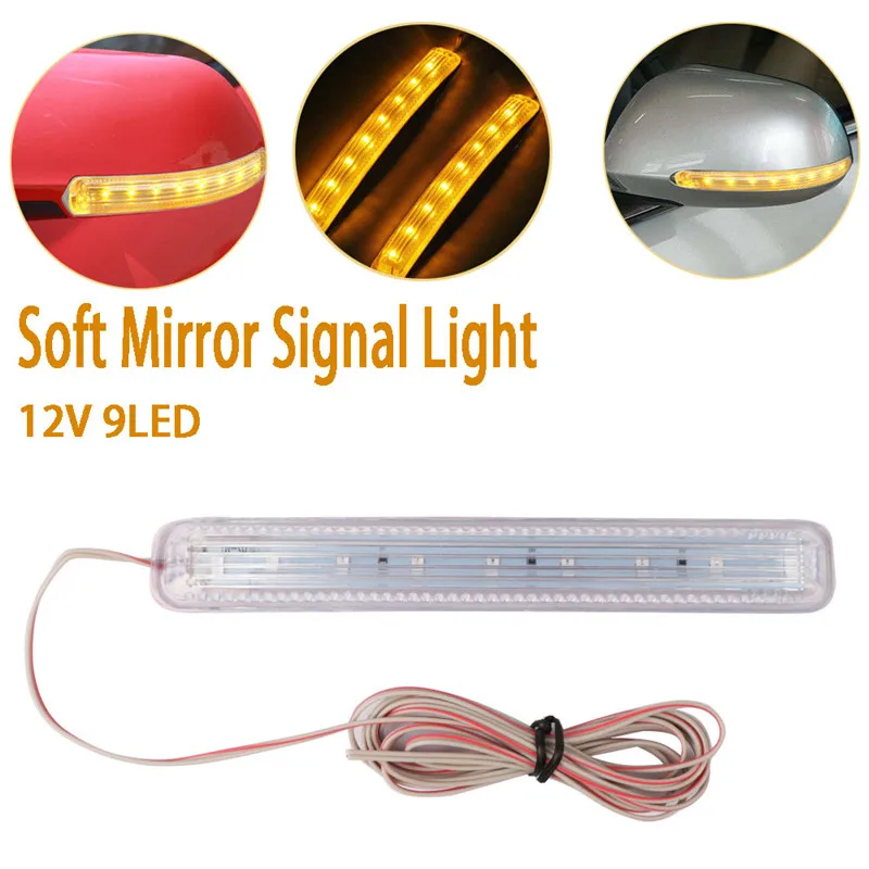 

New LED Car Turn Signal Light Auto Rearview Mirror Indicator Lamp Soft Flashing FPC Universal Yellow 9 SMD Amber Light Source
