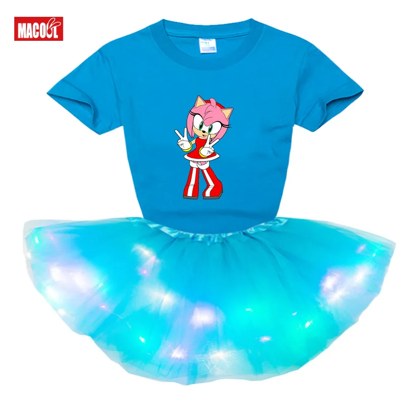 

Baby Girls dress suit Clothing Set 2PCS Light LED Tutu Dress+t Shirt princess Kids Birthday Gift Children's Girls Ruffle Outfits