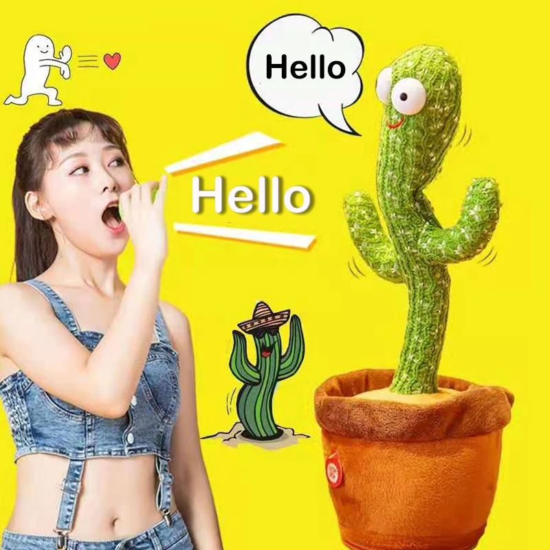 32cm Cactus Plush Toy Dancing Singing Electric Toys 120 Songs And Twisting Luminous Recording Learning To Speak | Дом и сад
