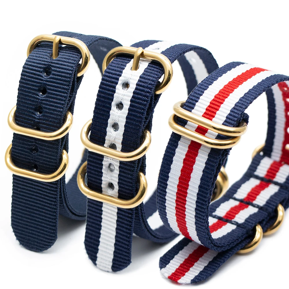 

Gentle Table Attachment Nylon Strap Breathable Sports Watchband Gold Buckle Watch Belt For 18mm 20mm 22mm 24mm