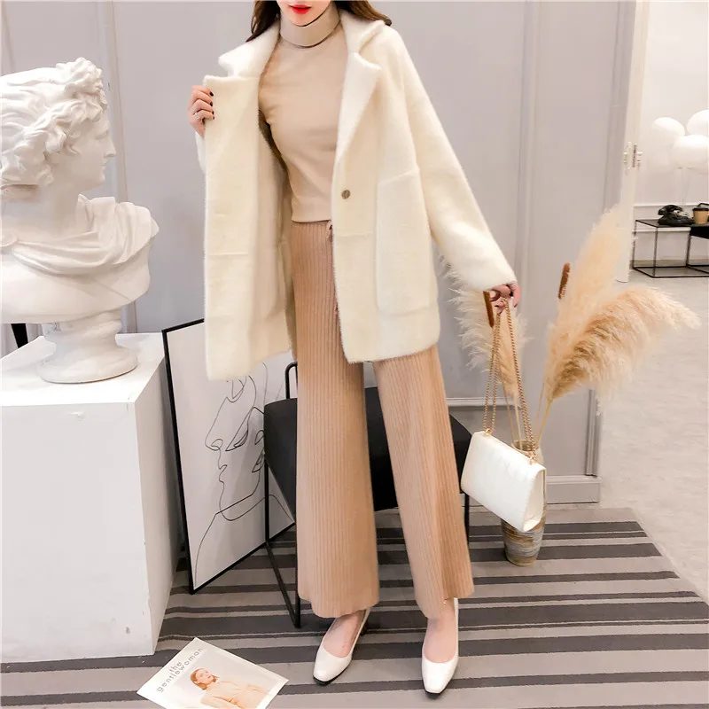 

2021 Autumn Commuting Temperament Beauty Imitation Mink Velvet Coat Korean Version Is Loose Warm Winter Turn-down Collar Coat