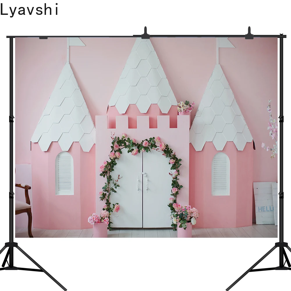 

Фон Lyavshi с изображением розового замка для портретной фотосъемки новорожденных девочек декорация для вечеринки в честь рождения ребенка ба...
