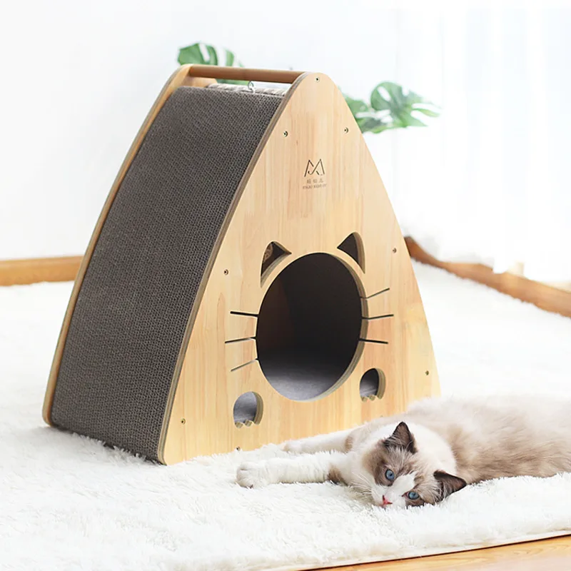 Портативный домашний деревянный домик для кошек с гофрированной бумагой скребок