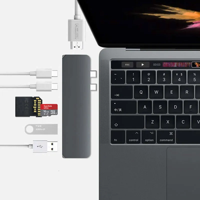 USB C концентратор TYPE C Thunderbolt 3 адаптер USB-C док-станция с HDMI 4k PD USB 3,0 SD TF кард-ридер для MacBook Pro Air 13 15