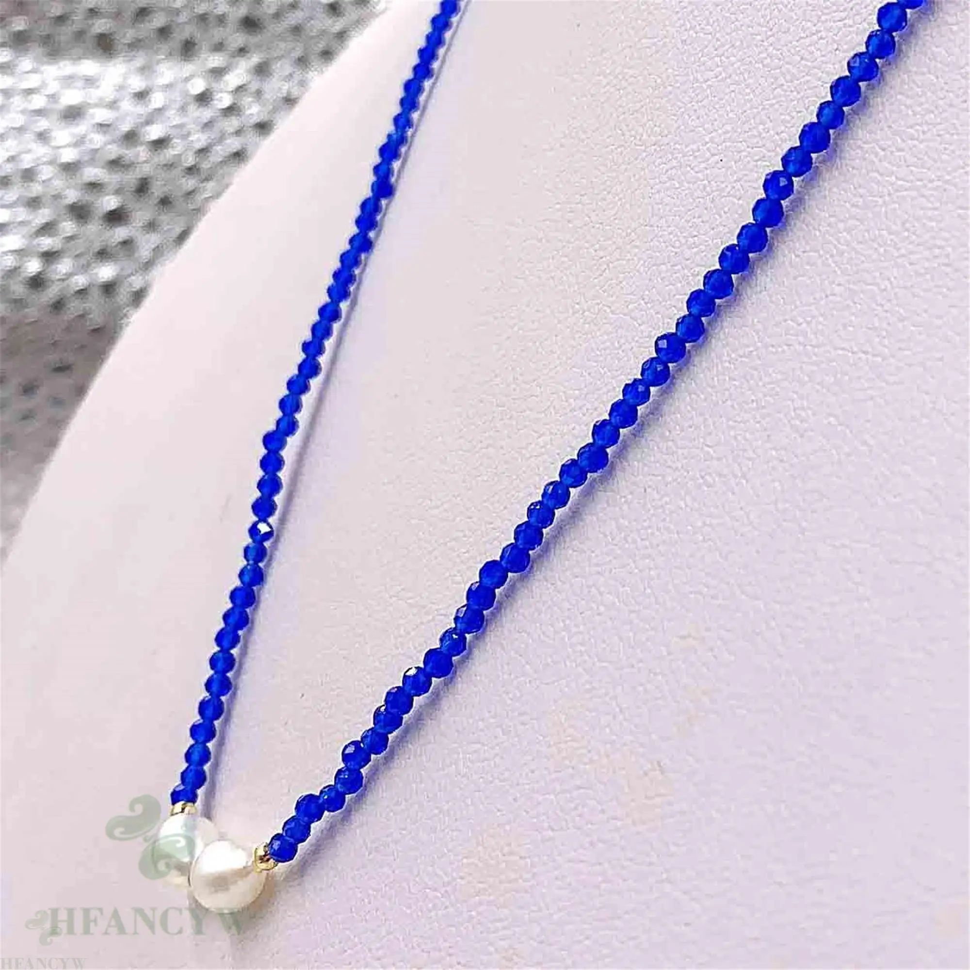 2 мм синий камень белый барокко Жемчужное ожерелье 18 дюймов аксессуары Свадебный