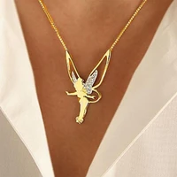 vintage golden angel with wings chain pendant necklace for women ladies hip hop rock party choker fashion jewelry gift