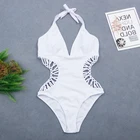 Женский цельный купальник, белый купальный костюм-трикини с вырезом на шее, пуш-ап, бразильский купальник, 2020