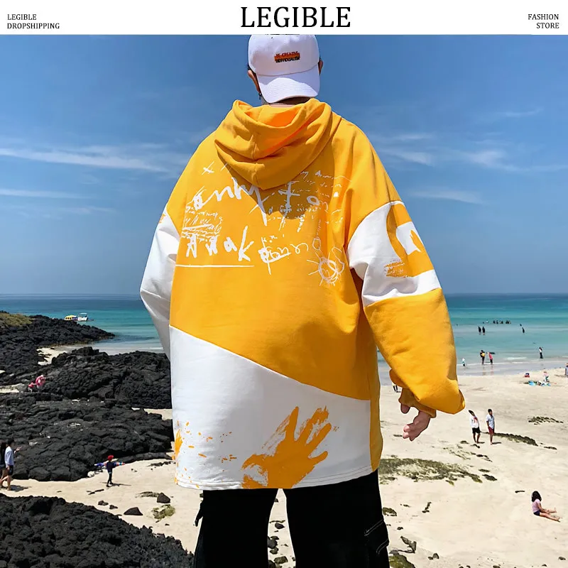 Разборные корейские мужские толстовки с буквенным принтом оверсайз уличные