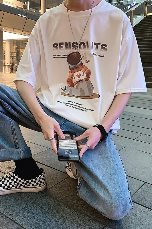 Мужская футболка модный топ с круглым вырезом хлопковая одежда короткими