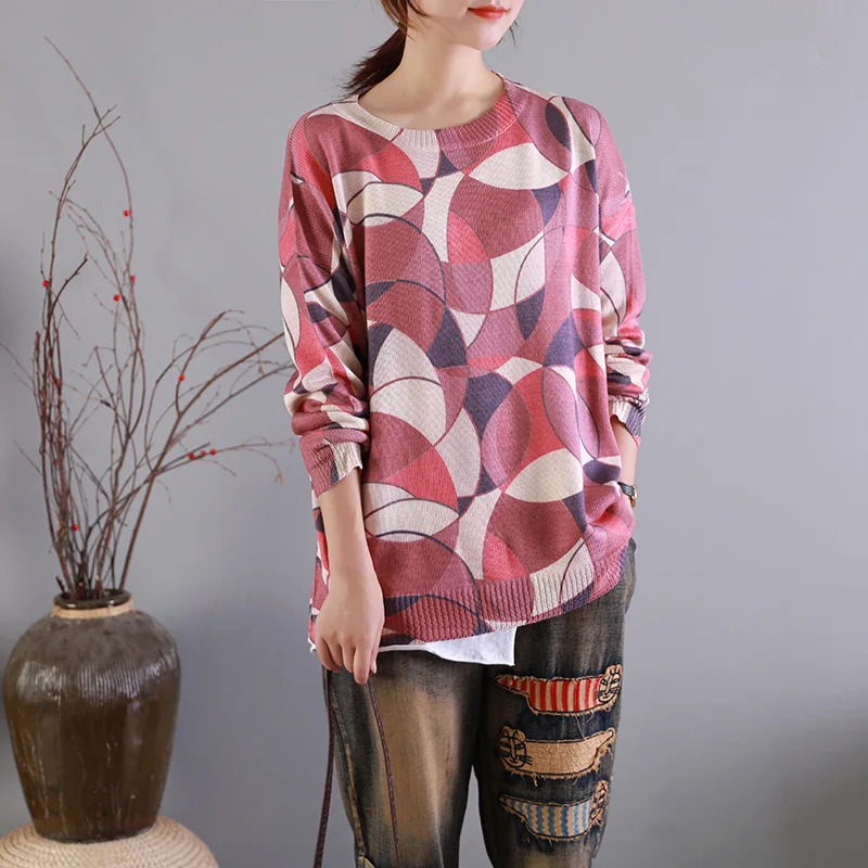 Осенний свитер женский ретро Свободный вязаный пуловер 2019 Новый Ретро-топы