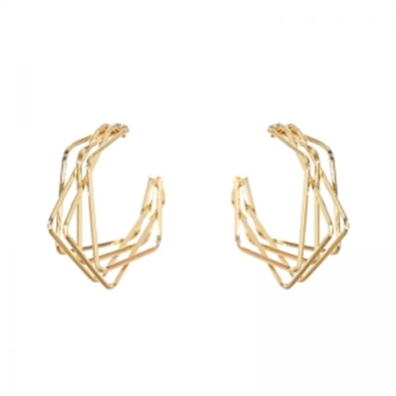 

TIMEONLY Minimalist Gold Color Hollow Layered Open Earrings for Women Metal Alloy Geometric C Shape Hoop Earrings Accessories
