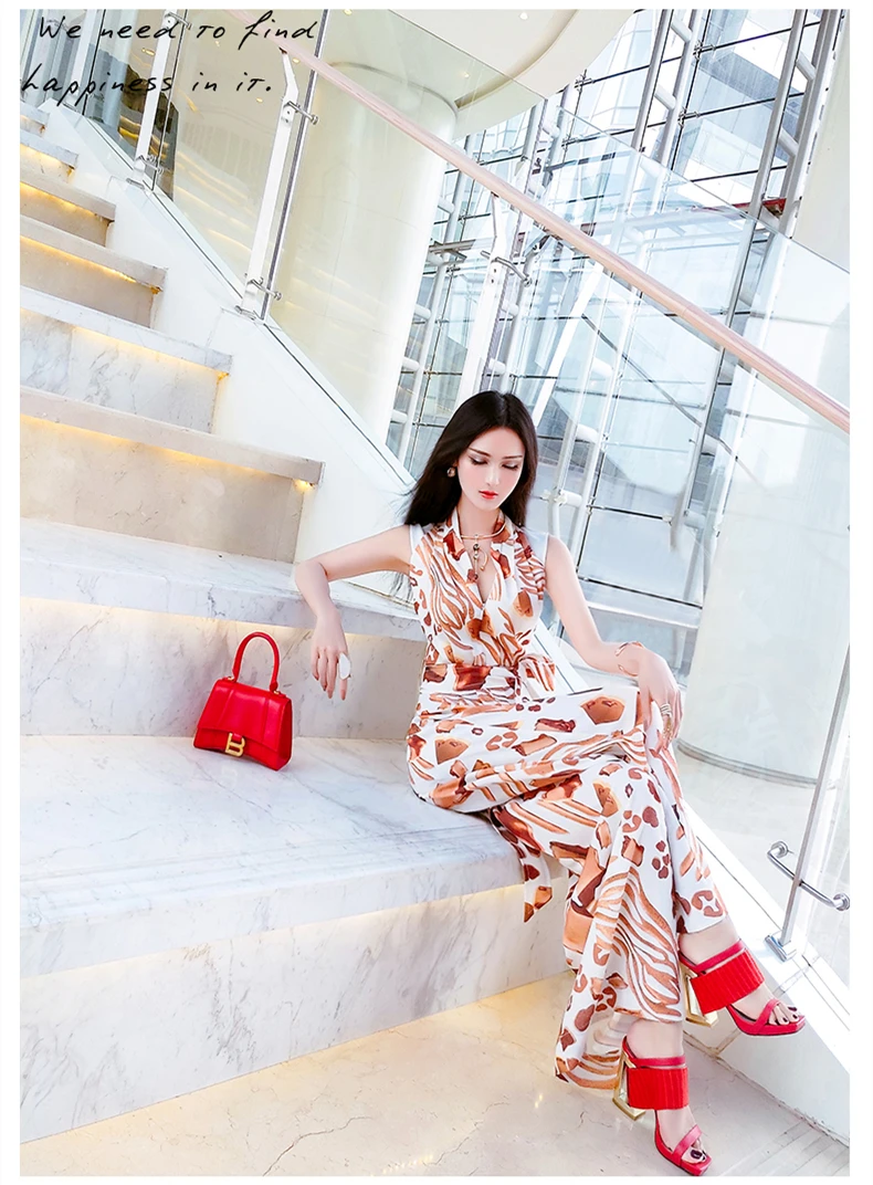 Комбинезон женский без рукавов с принтом широкими штанинами |