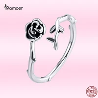 bamoer 2021 fashion romantic rose ring 925 sterling silver plant flower ring women couples exquisite adjustable jewelry gar196