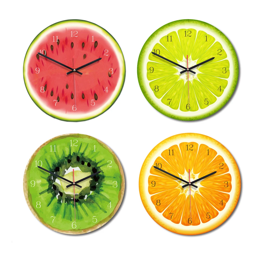 Милые круглые Настенные часы с фруктами и лимоном креативные акриловые домашние