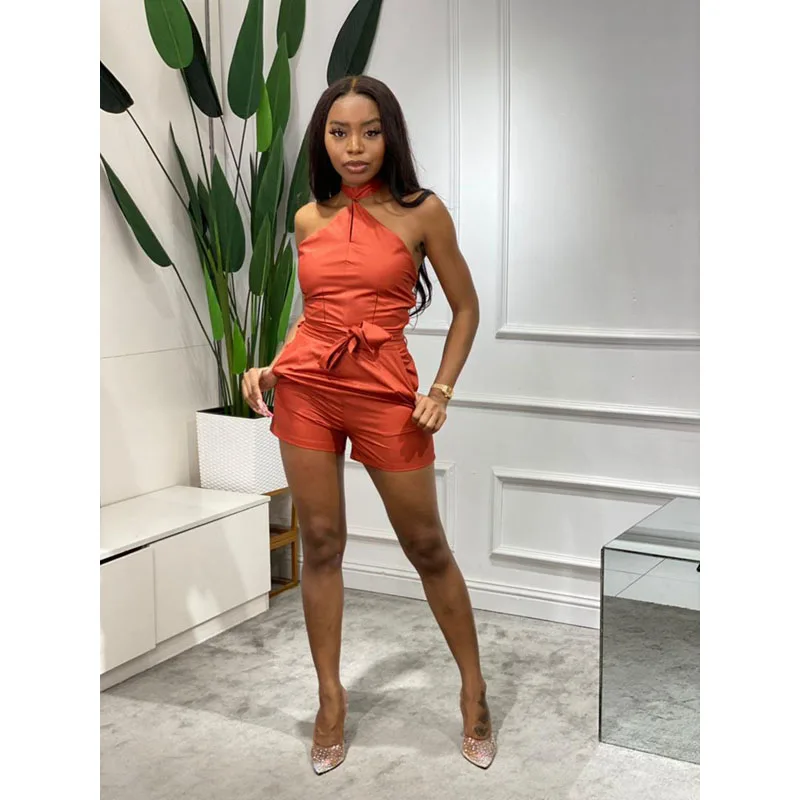 

Летняя одежда, комбинезон, женское сексуальное боди, однотонный комбинезон с лямкой на шее, цельная Клубная одежда, одежда для отдыха, уличн...