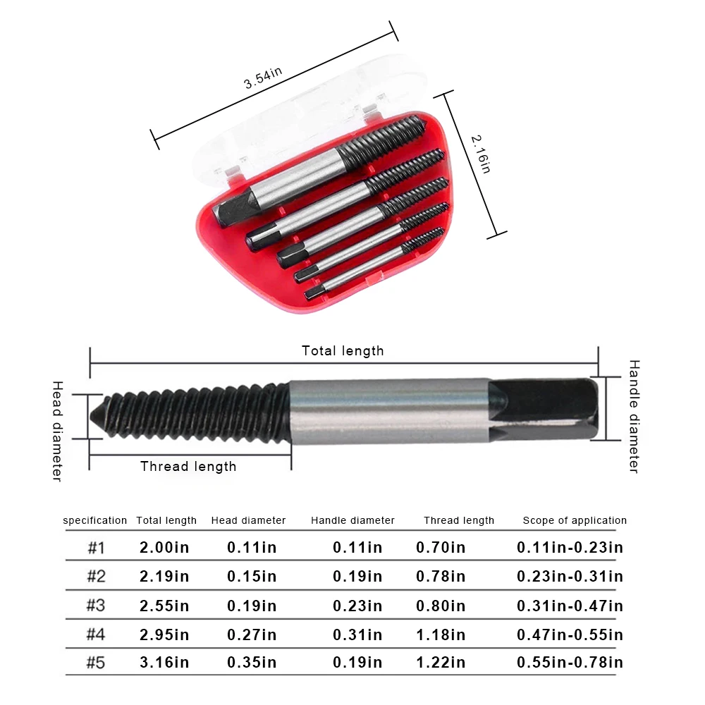 

Portable 5Pcs/set Steel Speed Extract Out Broken Damaged Screw Extractor Drill Tools Bit Guide Set Broken Bolt Remover Tools