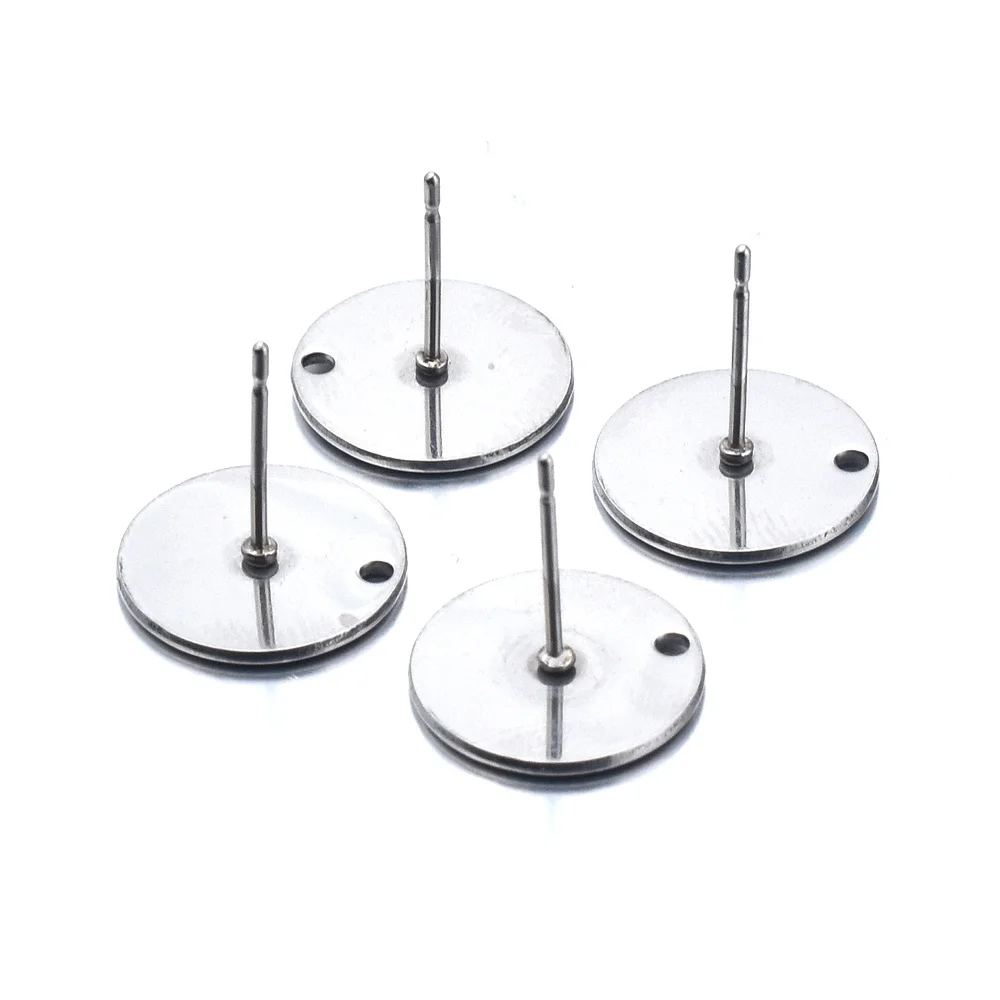 

Aiovlo 50Pcs/Lot 8/10/12/15mm Stainless Steel Earring Findings Charms Silver Tone Settings Findings for DIY Jewelry Making