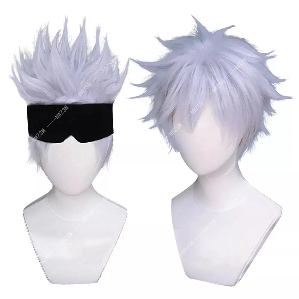 

Gojo Satoru Wigs Anime Jujutsu Kaisen Cosplay Short Fluffy 2 Styles Wigs Heat Resistant Synthetic Hair + Hairnet