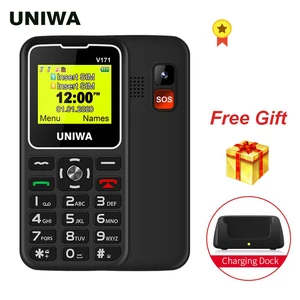 uniwa v171 1 77 display sos 2g mobile feature phone big button wireless phone fm loud speaker 10 days standby charging dock free global shipping