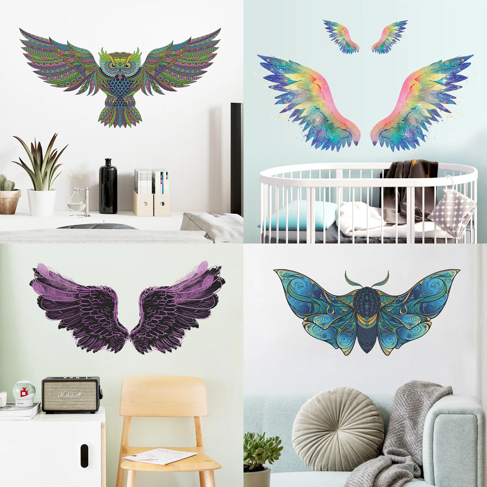 

Owl Moth Wing Wall Stickers Living Room Decoration For Home Decal Sofa Background Decor Self-adhesive Wallpaper Kids Bedroom Art